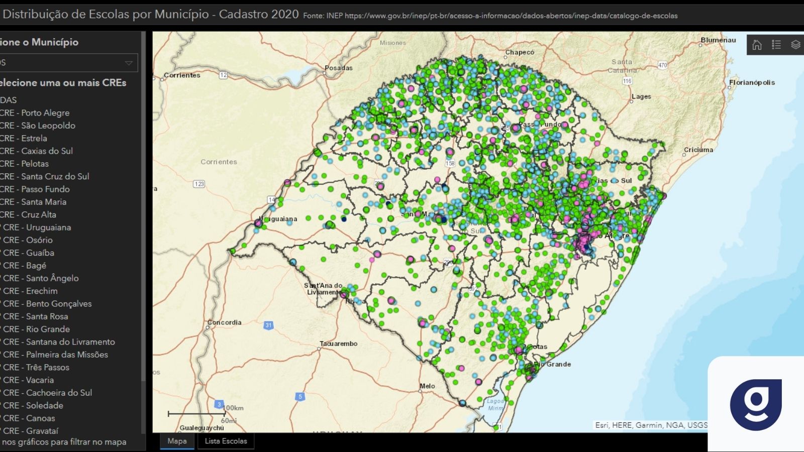 Portal geolocaliza mais de 10 mil escolas do RS escolas